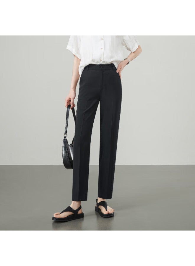 Ese-y Ice Silk Cool-feeling Straight-leg Pants For Women,  Summer New Style, Black Nine-tenths Slimming Dress Pants, Black, Size 26 - Image 1