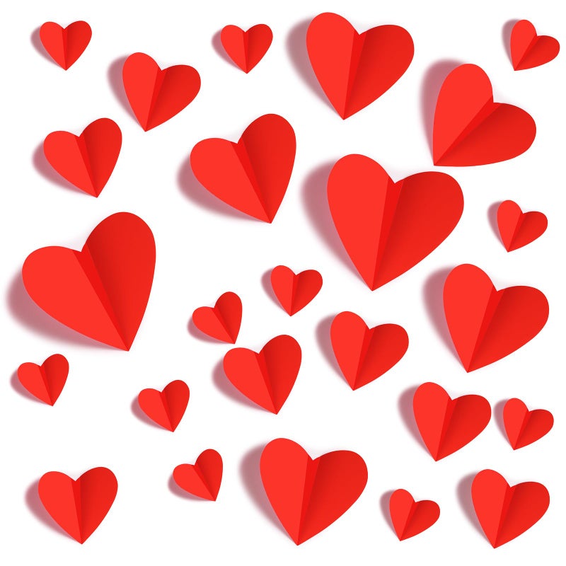 YOTNUS 60 Pcs Valentines-Day-Wall-Decorations  3D Heart Valentine Wall Stickers  Waterproof Wall Decals  for Wedding Anniversary Party Bedroom Home Office School Decor  4 Different Sizes Red - Image 1