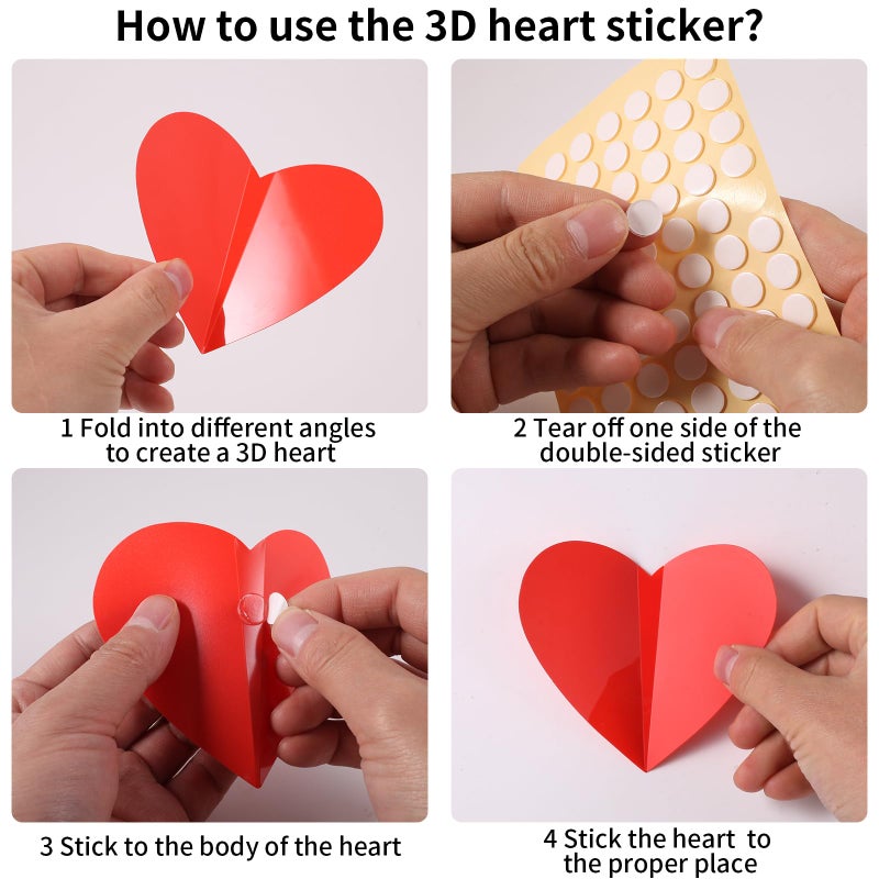 YOTNUS 60 Pcs Valentines-Day-Wall-Decorations  3D Heart Valentine Wall Stickers  Waterproof Wall Decals  for Wedding Anniversary Party Bedroom Home Office School Decor  4 Different Sizes Red - Image 3