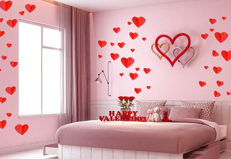 YOTNUS 60 Pcs Valentines-Day-Wall-Decorations  3D Heart Valentine Wall Stickers  Waterproof Wall Decals  for Wedding Anniversary Party Bedroom Home Office School Decor  4 Different Sizes Red - Image 5