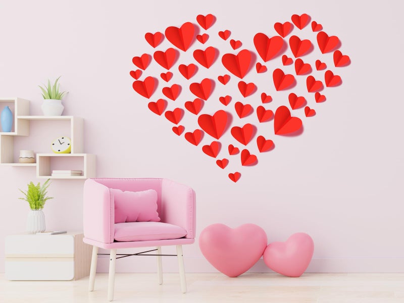 YOTNUS 60 Pcs Valentines-Day-Wall-Decorations  3D Heart Valentine Wall Stickers  Waterproof Wall Decals  for Wedding Anniversary Party Bedroom Home Office School Decor  4 Different Sizes Red - Image 4