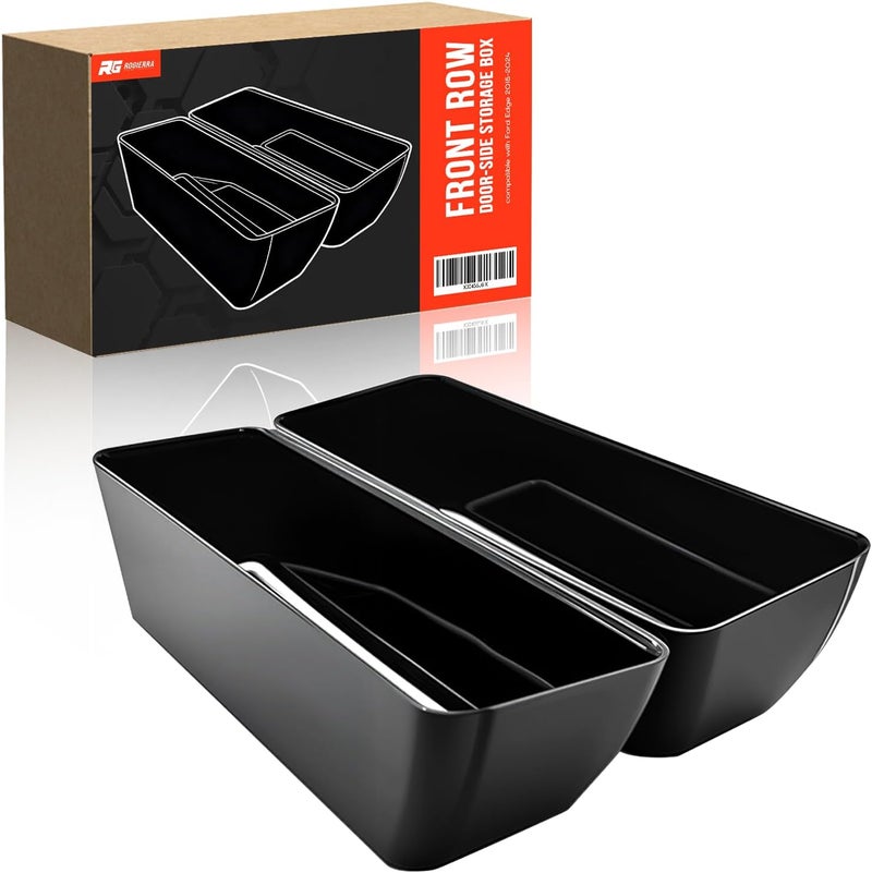 Rogierra Ford Edge 2015-2024 Front Door Storage Box Organizer Tray (2 Pack) - Black - Image 1