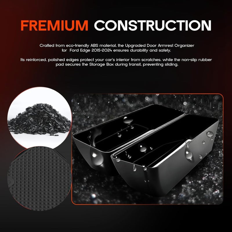 Rogierra Ford Edge 2015-2024 Front Door Storage Box Organizer Tray (2 Pack) - Black - Image 5