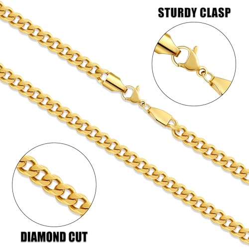 Fiusem 14k Gold Plated Cuban Link Chain for Men, 5mm Mens Chain Necklaces, Stainless Steel Chain Necklaces for Men Women, 20 inch - Image 4