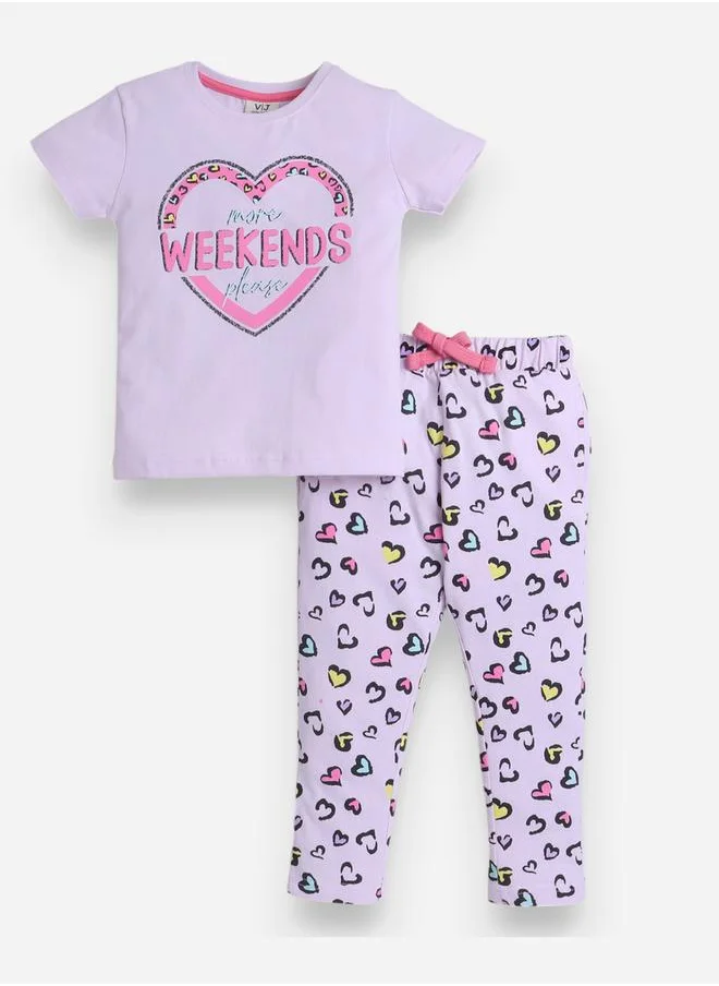 victor and jane Graphic Print T-Shirt and All-Over Printed Pyjama Set