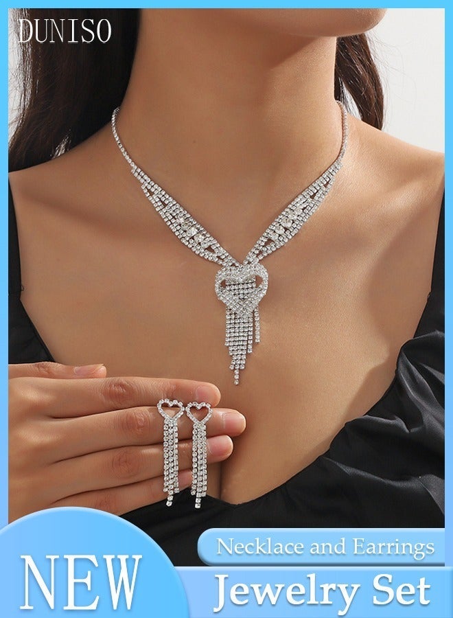 DUNISO 2pieces Jewelry Set With Necklace and Earring Crystal Bridal Wedding Jewelry Set Bridesmaid Party Choker Necklace Water Drop Pendant Earrings Sets for Women and Girls - Image 1