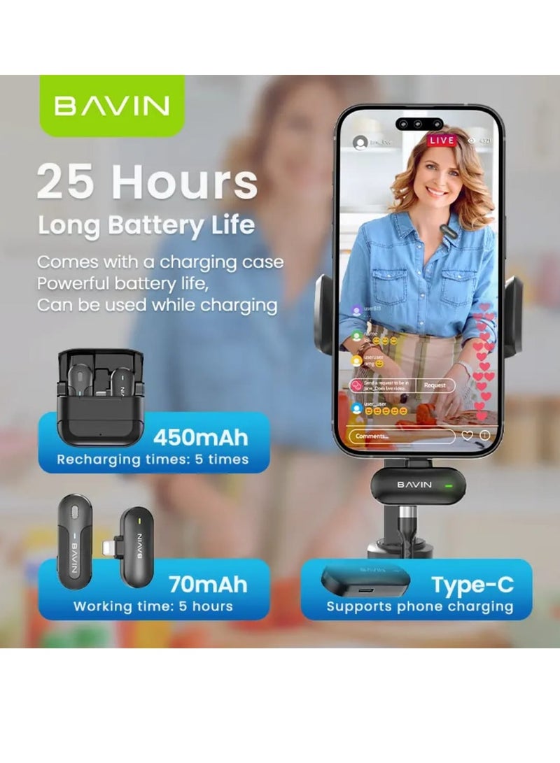 Bavin Wireless Lavalier Microphone for Audio and Video Recording Compatible with iPhone - Image 5