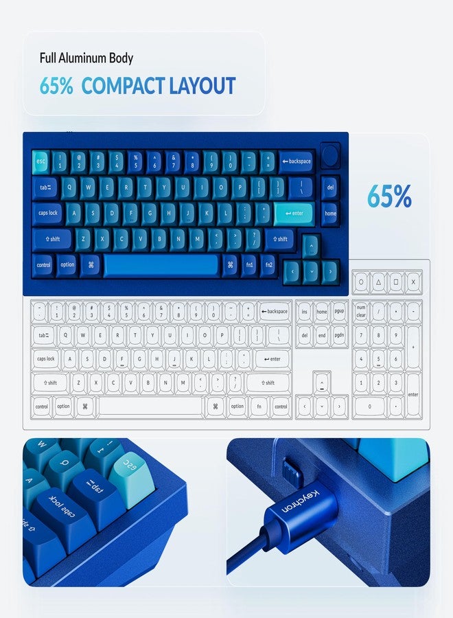 Keychron Q2 Wired Custom Mechanical Keyboard Knob Version, 65% Layout QMK/VIA Programmable Macro with Hot-swappable Gateron G Pro Brown Switch Double Gasket Compatible with Mac Windows Linux (Blue) - Image 3