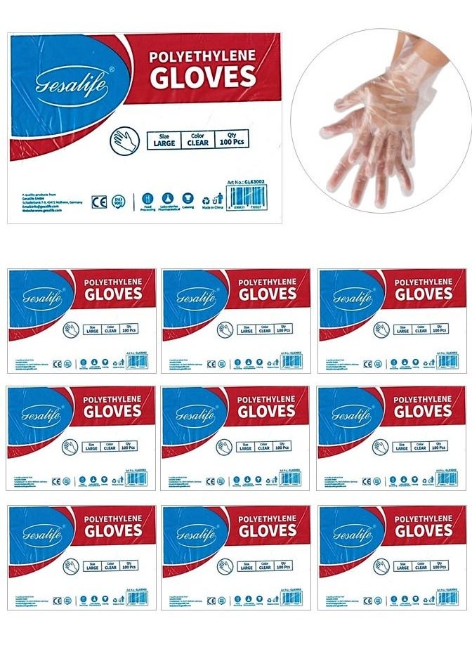 Gesalife Disposable Plastic Gloves Latex and Powder Free Polyethylene Clear Hand Covers 100 Pcs x 10 Packs  - Image 1