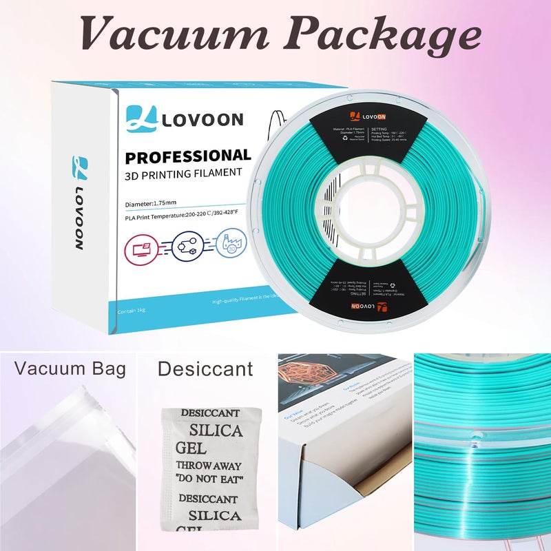 LOVOON 3D Printing Filament PLA, Silk Multicolor PLA Filament 1.75mm,DualColor Change by Angle Filament,Fit Most 3D Printer& 3D Pen,Silk Teal/Coral(Blue/Pink), 1KG(2.2lbs)/Spool - Image 5