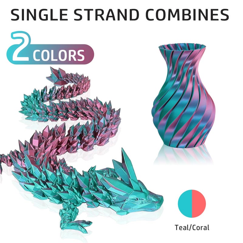 LOVOON 3D Printing Filament PLA, Silk Multicolor PLA Filament 1.75mm,DualColor Change by Angle Filament,Fit Most 3D Printer& 3D Pen,Silk Teal/Coral(Blue/Pink), 1KG(2.2lbs)/Spool - Image 3