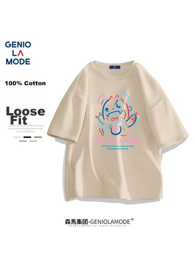Geniolamode Men's Short Sleeve T-shirt With Devil Print, Summer Cotton Comfortable And Breathable T-shirt - Image 1