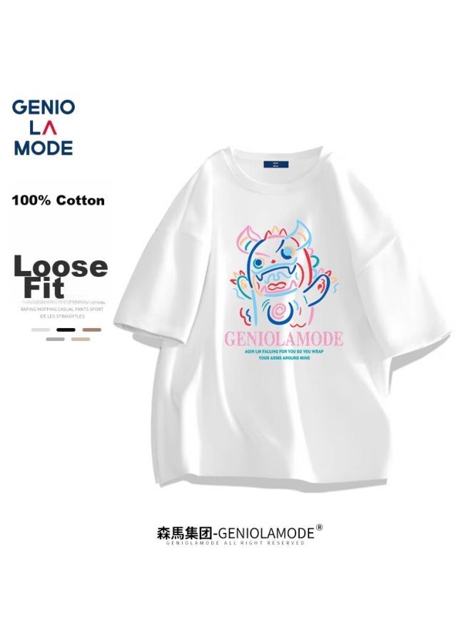 Geniolamode Men's Short Sleeve T-shirt With Devil Print, Summer Cotton Comfortable And Breathable T-shirt - Image 3