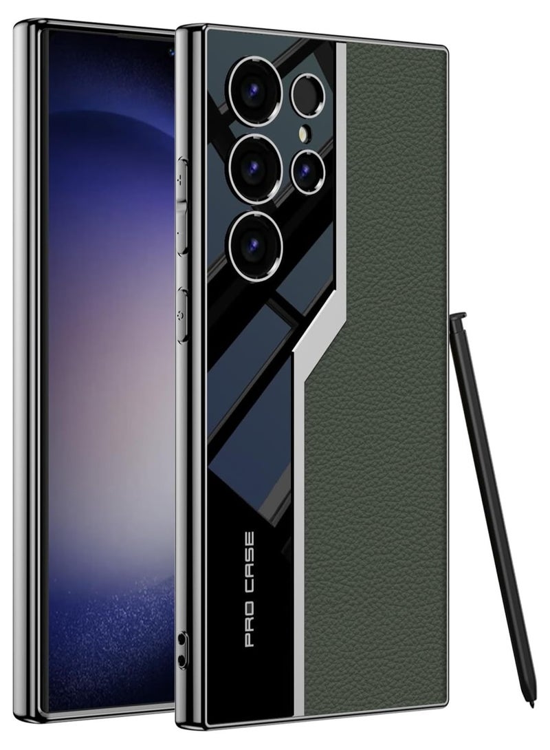 عام Case Compatible with Samsung Galaxy S24 Ultra Case Electroplated TPU Frame and Back Leather Cover Slim Shockproof Case for Galaxy S24 Ultra - Image 1