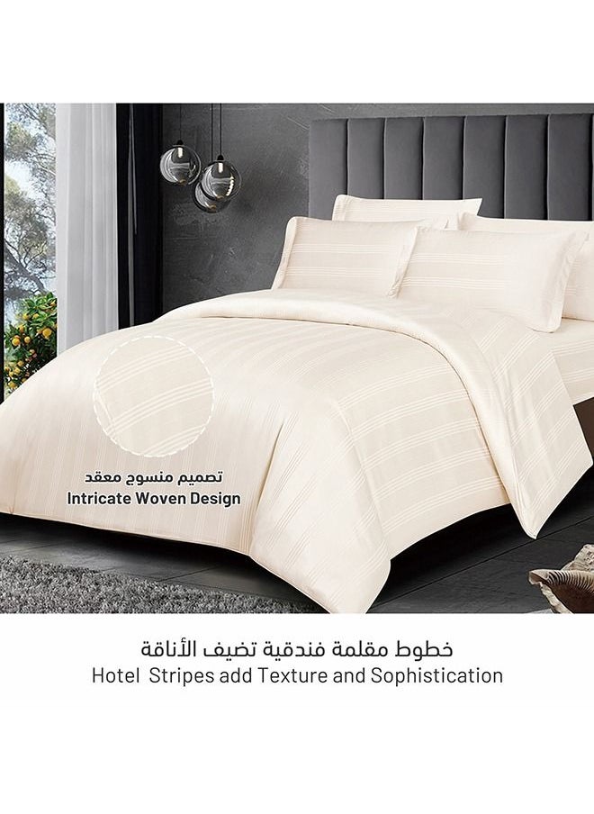 Donetella 7 Piece King Size Italian Jacquard Luxurious Hotel Style Comforter Variegated Stripes with Removable Filler Cream  - Image 2