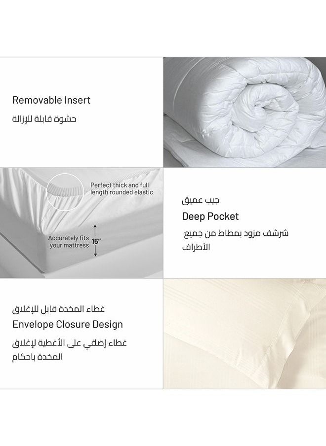 Donetella 7 Piece King Size Italian Jacquard Luxurious Hotel Style Comforter Variegated Stripes with Removable Filler Cream  - Image 5