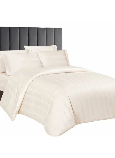 Donetella 7 Piece King Size Italian Jacquard Luxurious Hotel Style Comforter Variegated Stripes with Removable Filler Cream