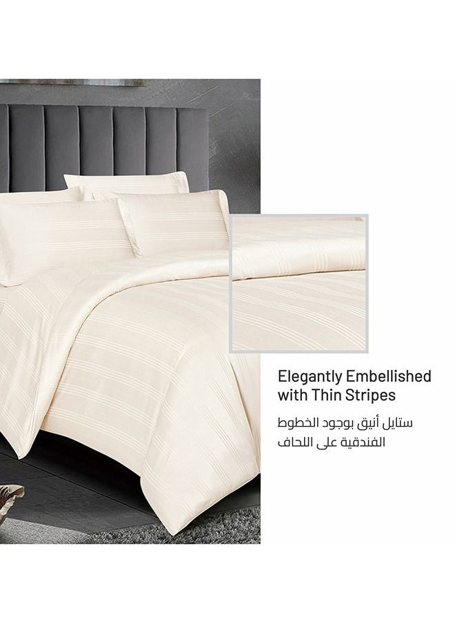 Donetella 7 Piece King Size Italian Jacquard Luxurious Hotel Style Comforter Variegated Stripes with Removable Filler Cream  - Image 4