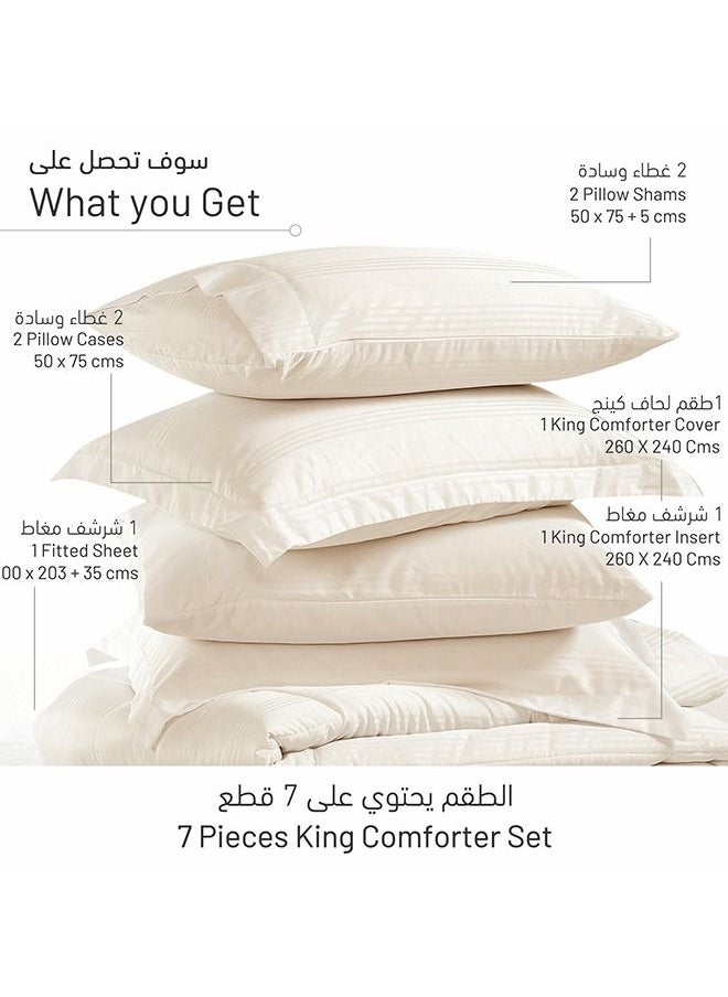 Donetella 7 Piece King Size Italian Jacquard Luxurious Hotel Style Comforter Variegated Stripes with Removable Filler Cream  - Image 3