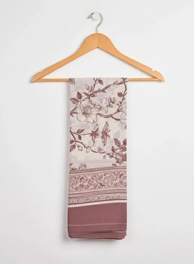 عبايات لمحة طرحة فلورال كلاسيك – شيفون بيج بنقشة وردية وإطار ناعم