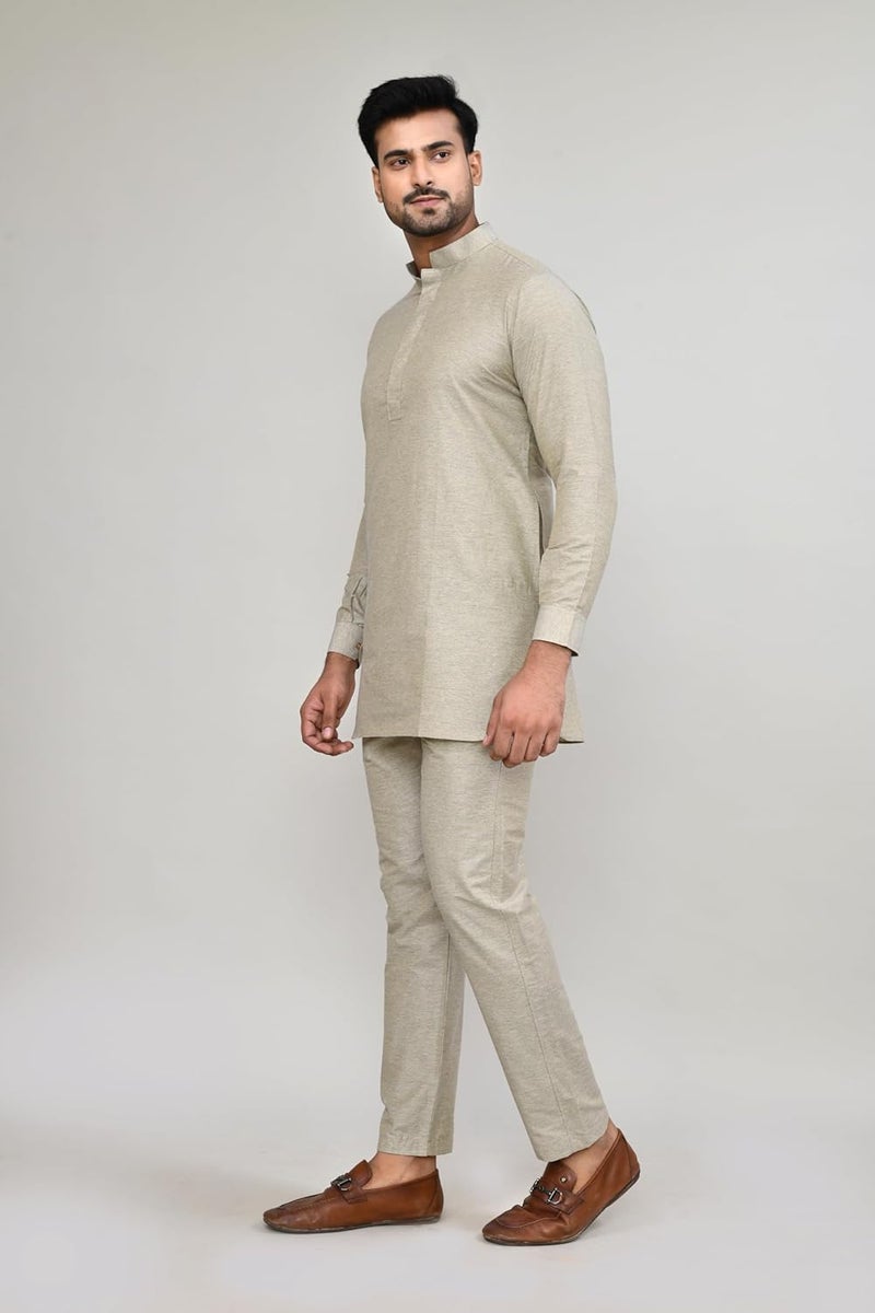 Polyfab Hathkargha Men’s Solid Pattern Kurta Pajama Set - Full Sleeve Traditional Ethnic Wear with Mandarin Collar - Image 3