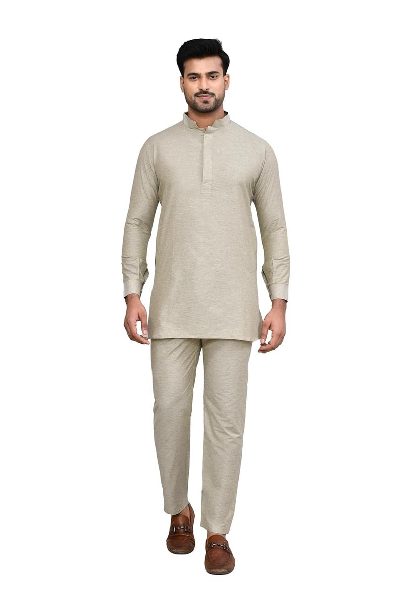 Polyfab Hathkargha Men’s Solid Pattern Kurta Pajama Set - Full Sleeve Traditional Ethnic Wear with Mandarin Collar - Image 1