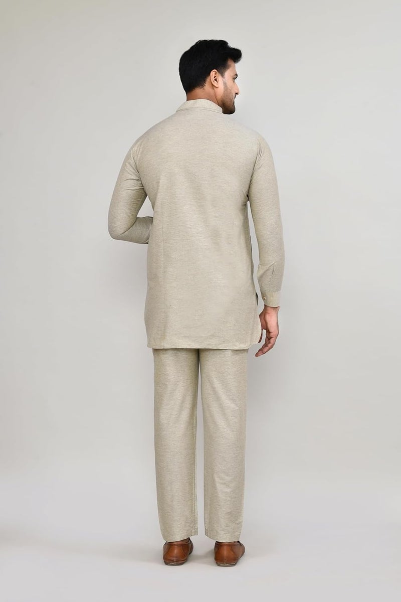 Polyfab Hathkargha Men’s Solid Pattern Kurta Pajama Set - Full Sleeve Traditional Ethnic Wear with Mandarin Collar - Image 2