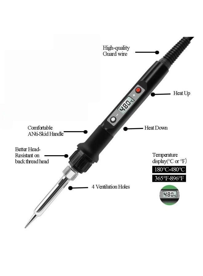 ALongDeng 80W Soldering Iron Kit Adjustable Temperature Digital Soldering Gun with Portable Case Complete Solder Iron Set for Electronics Repair and DIY Projects - Image 2