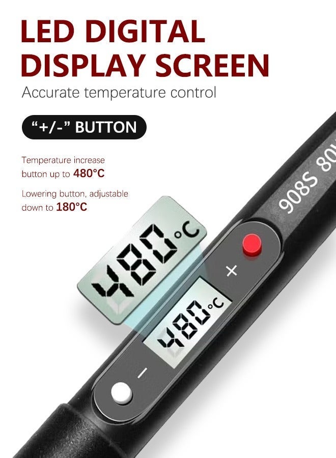 ALongDeng 80W Soldering Iron Kit Adjustable Temperature Digital Soldering Gun with Portable Case Complete Solder Iron Set for Electronics Repair and DIY Projects - Image 4