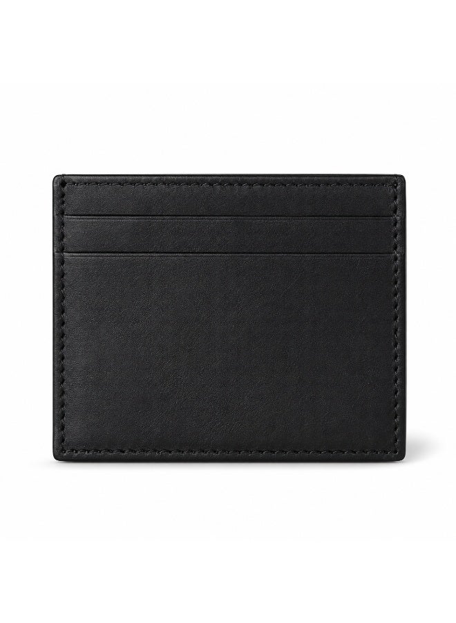 Men's slim leather card holder with a versatile center pocket and multiple card slots - a practical wallet for ID, bank cards, and cash - Black - Image 1
