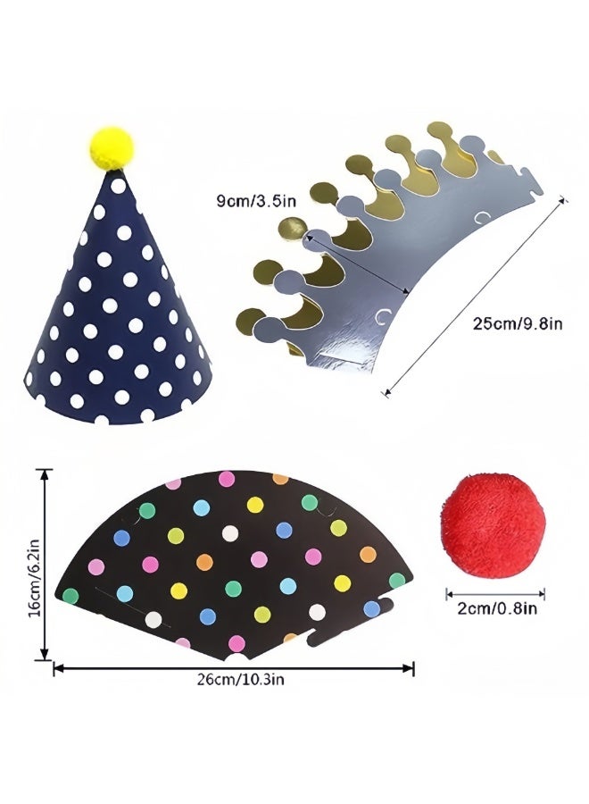 Mr. Penda 11PCS Birthday Party Cone Hats, Pom Poms, Lovely Cake Cone Birthday Paper Hats, Lovely Crown, For Children and Adults (9 hats and 2 crowns) - Image 2