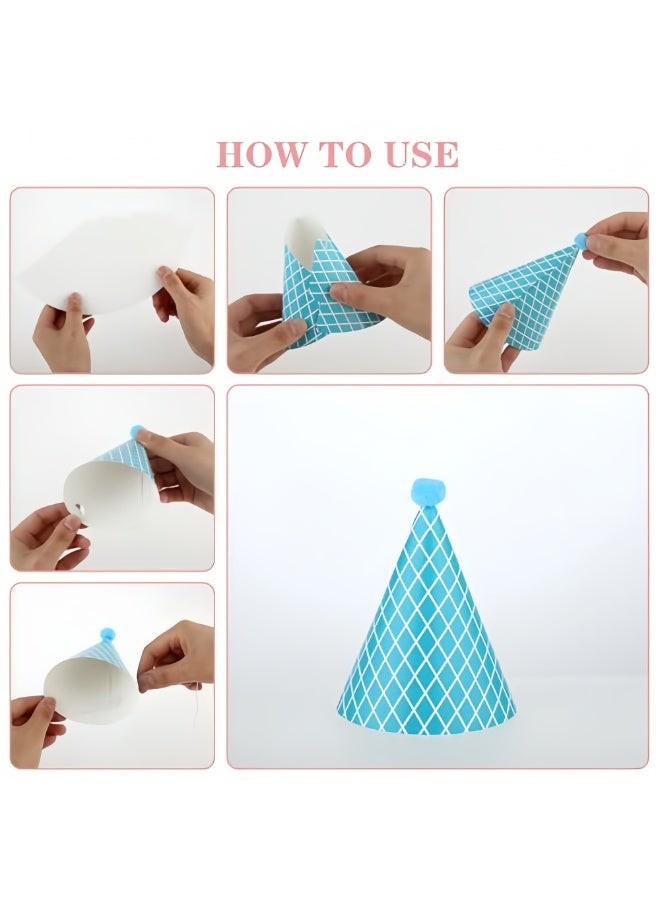 Mr. Penda 11PCS Birthday Party Cone Hats, Pom Poms, Lovely Cake Cone Birthday Paper Hats, Lovely Crown, For Children and Adults (9 hats and 2 crowns) - Image 4