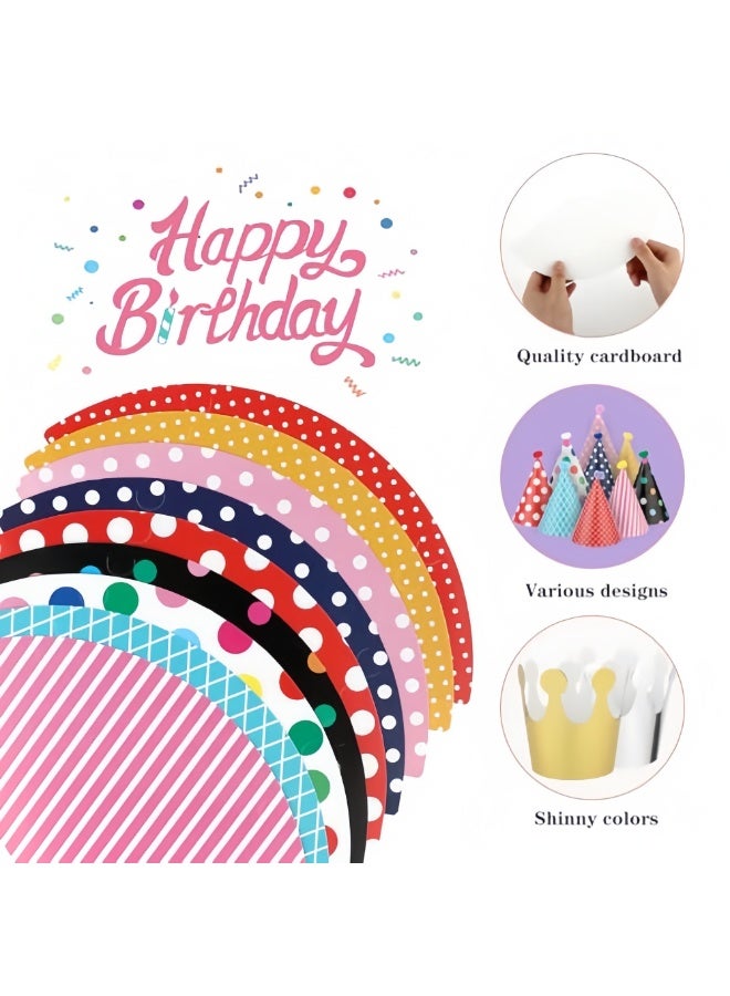 Mr. Penda 11PCS Birthday Party Cone Hats, Pom Poms, Lovely Cake Cone Birthday Paper Hats, Lovely Crown, For Children and Adults (9 hats and 2 crowns) - Image 3