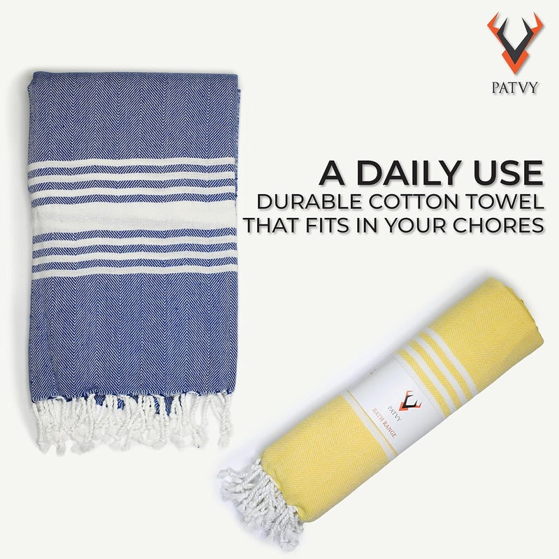 PATVY Light Weight Turkish Style Bath Towels Large Size Cotton|75 X 150Cm Quick Absorption & Faster Drying Bath Towel For Women| 100% Cotton, Royal Blue, Yellow & Water Green(Pack Of 3, 90 Gsm) - Image 4