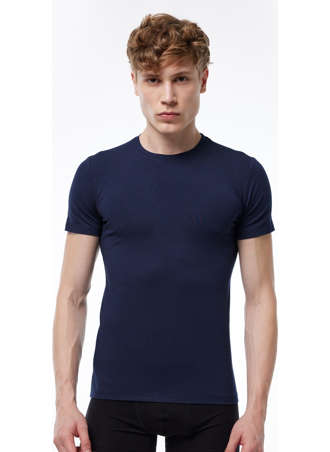 Malabadi - Men's Navy Blue Round Neck Short Sleeve Modal Bodysuit 030 - Image 1