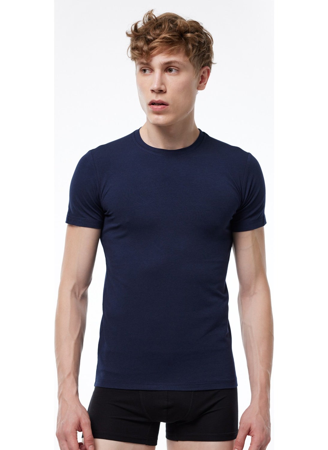 Malabadi - Men's Navy Blue Round Neck Short Sleeve Modal Bodysuit 030 - Image 1