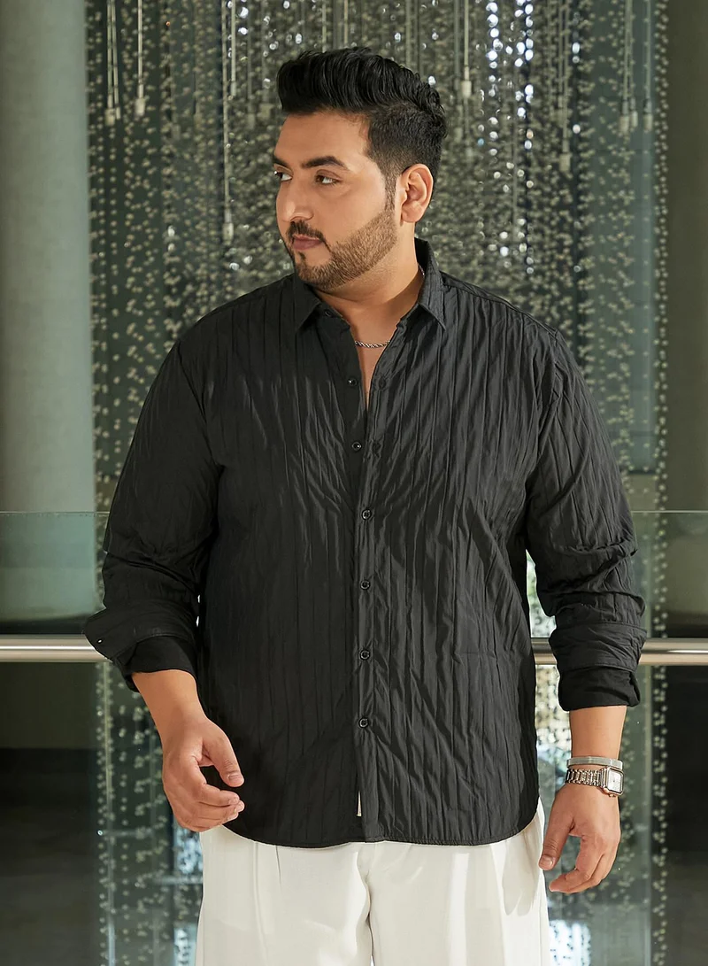 Instafab Plus  Instafab Plus Men's Onyx Black Quilt-Tactile Shirt For Casual Wear | Spread Collar | Long Cuffed Sleeves | Button Closure | Plus Size Shirt Crafted With Comfort Fit For Everyday Wear for Men | Best Price UAE