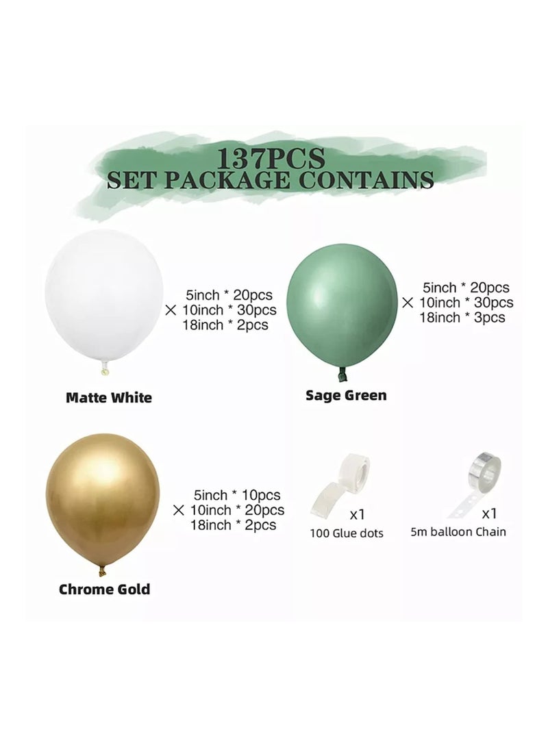SYOSI Balloon Garland Kit, 137 Pcs Sage Green Ballon Garland Balloons Kit with Matte White Sage Green Chrome Gold Balloons for Wedding Birthday Party Decoration  - Image 3