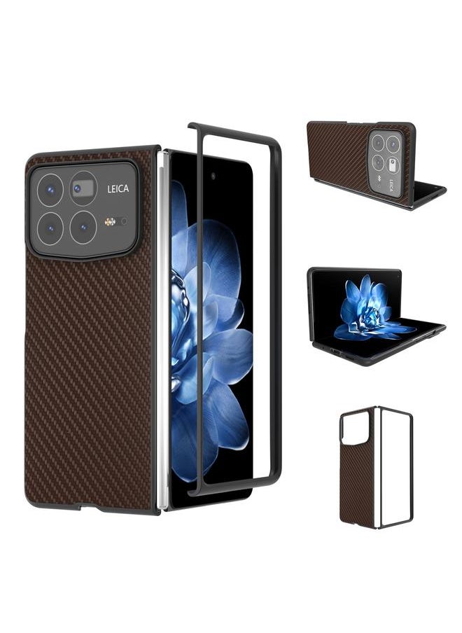 erorex - For Xiaomi Mix Fold 4 Black Frame Carbon Fiber Texture PU Phone Case(Coffee) - Image 1