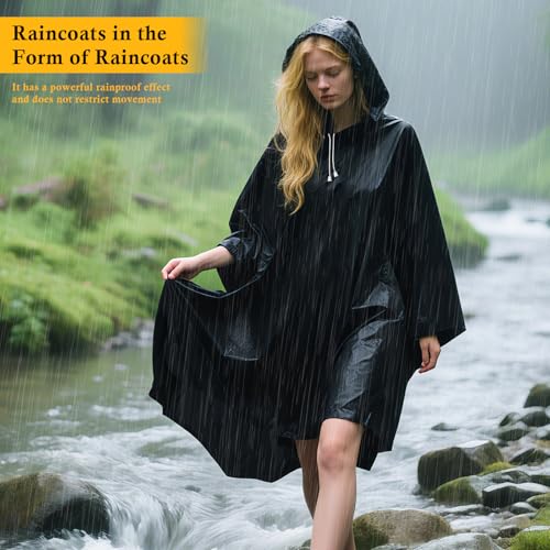 HCFGS Rain Ponchos for Adults,Reusable Waterproof EVA Raincoats with Drawstring Hood & Sleeves,Lightweight Rain Gear for Men & Women,Perfect for Camping,Hiking,Travel,Outdoor Activities - Image 5