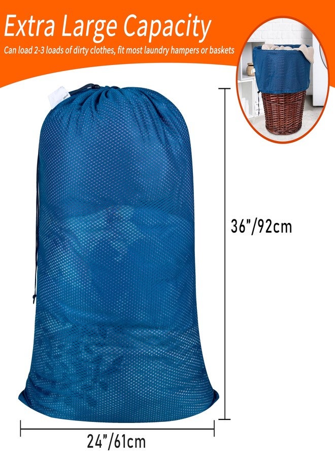 Polecasa Diamond Mesh Laundry Bags, 24 x 36 inches Heavy Duty Mesh Laundry Bag with ID Tag and Drawstring Closure, Large Laundry Hamper Liner, Washable Laundry Bag for Travel, Sports, Dorms (Blue) - Image 3
