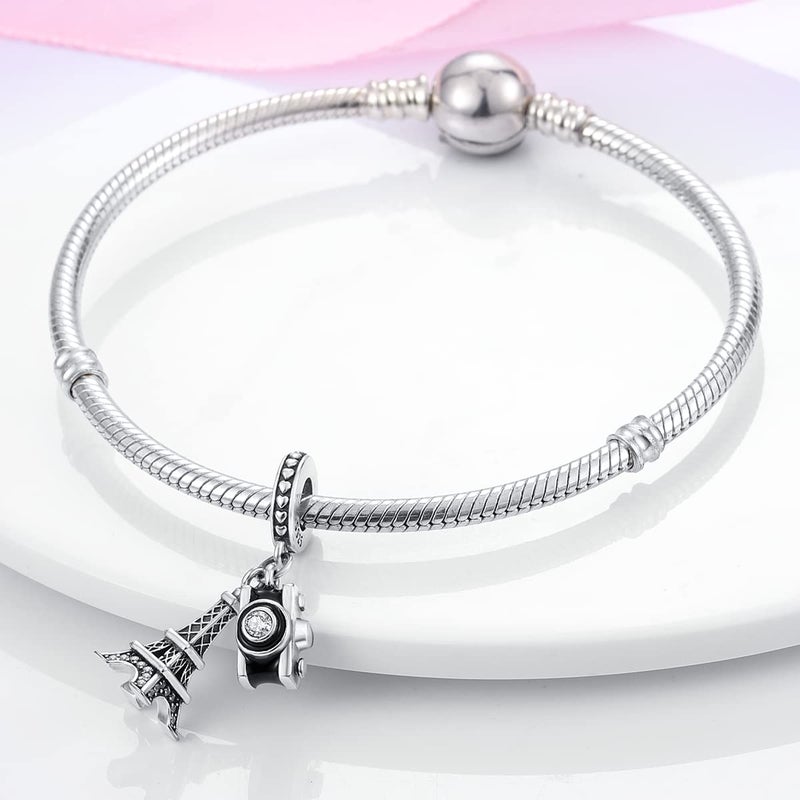 MULA 925 Sterling Silver Charms for Bracelets and Necklaces Lipstick and Bag Dangle Pendants Tower Camera Beads Jewelry Charms for Women - Image 2