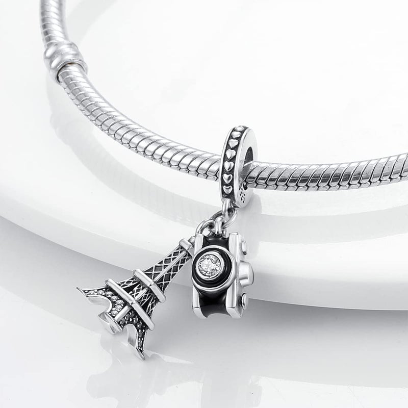 MULA 925 Sterling Silver Charms for Bracelets and Necklaces Lipstick and Bag Dangle Pendants Tower Camera Beads Jewelry Charms for Women - Image 3