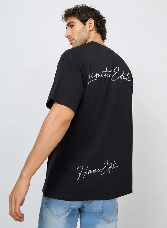Styli Back Slogan Print Oversized T-Shirt