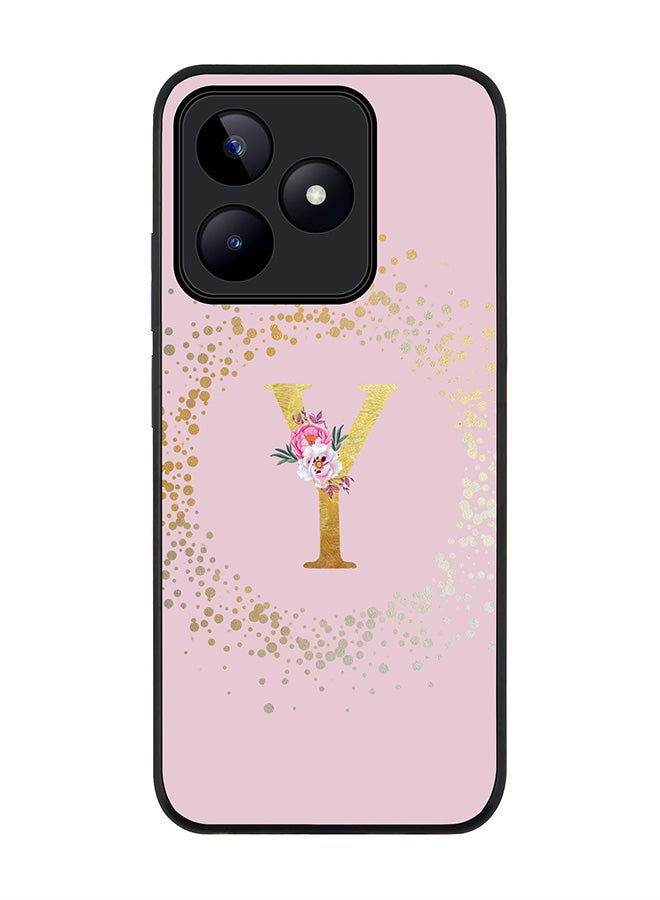 Stylizedd Rugged Black edge case for Realme C51 / Realme Note 50 4G,Custom Monogram Initial Letter Floral Pattern Alphabet - Y (Pink) - Image 1