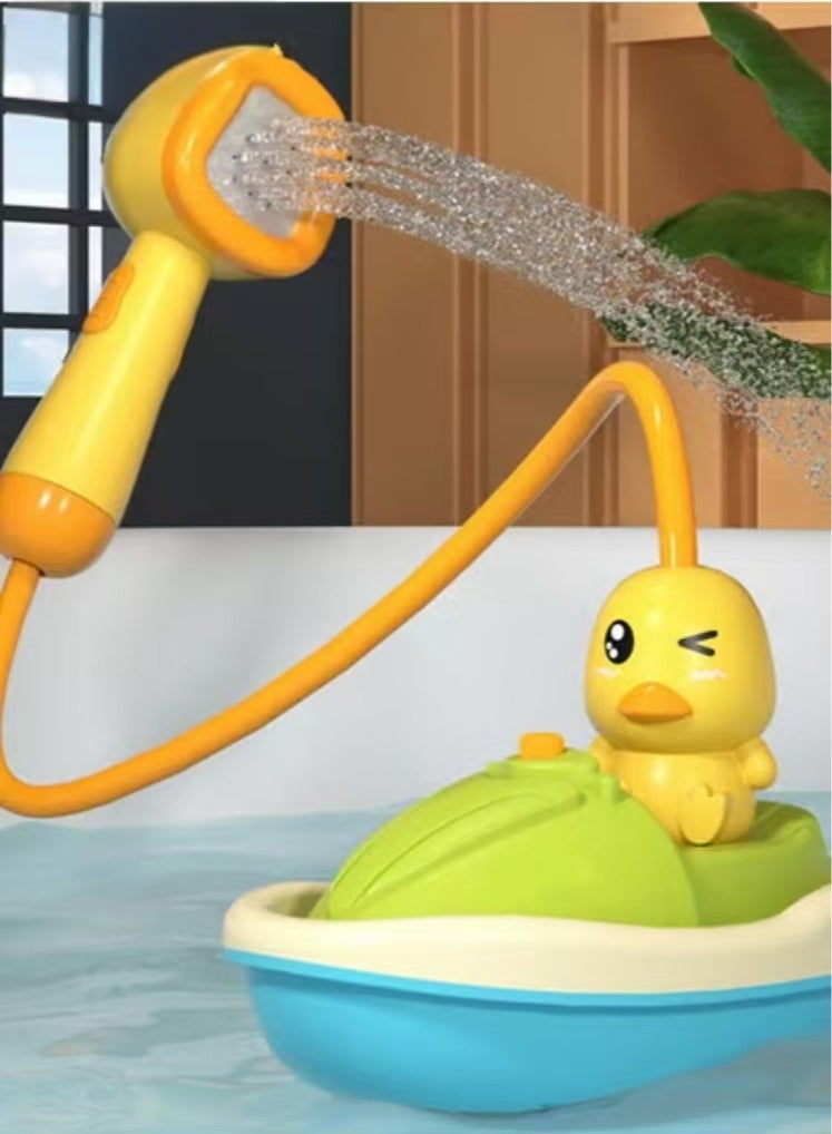 Captaintech Bath Toys for Toddlers 1-3, Water Spray Rubber Ducks Baby Bathtub Toys, Electric Shower Toy Set with Boat, Hand Spray, Hose, 4 Little Ducks, Fun Bath Toys for Kids Girls Boys - Image 4