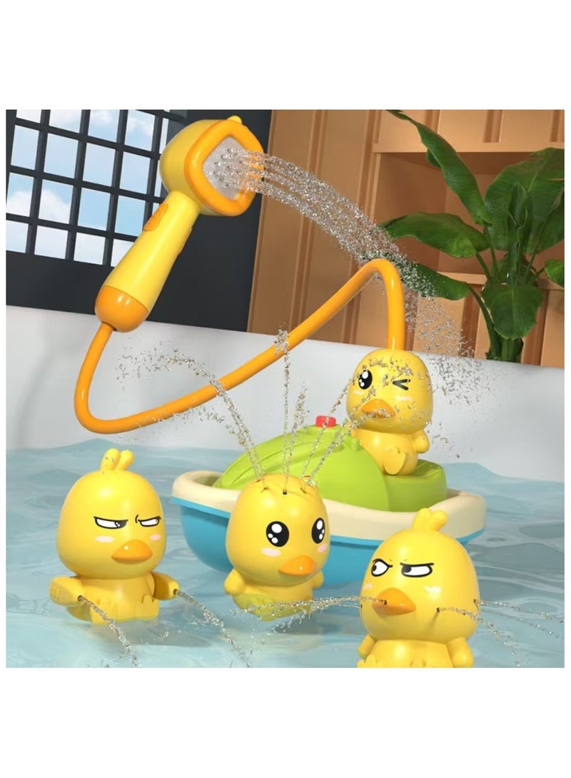 Captaintech Bath Toys for Toddlers 1-3, Water Spray Rubber Ducks Baby Bathtub Toys, Electric Shower Toy Set with Boat, Hand Spray, Hose, 4 Little Ducks, Fun Bath Toys for Kids Girls Boys - Image 1