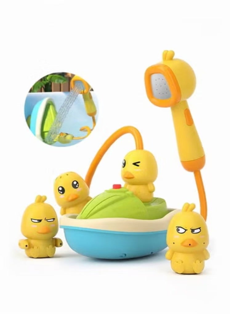 Captaintech Bath Toys for Toddlers 1-3, Water Spray Rubber Ducks Baby Bathtub Toys, Electric Shower Toy Set with Boat, Hand Spray, Hose, 4 Little Ducks, Fun Bath Toys for Kids Girls Boys - Image 2