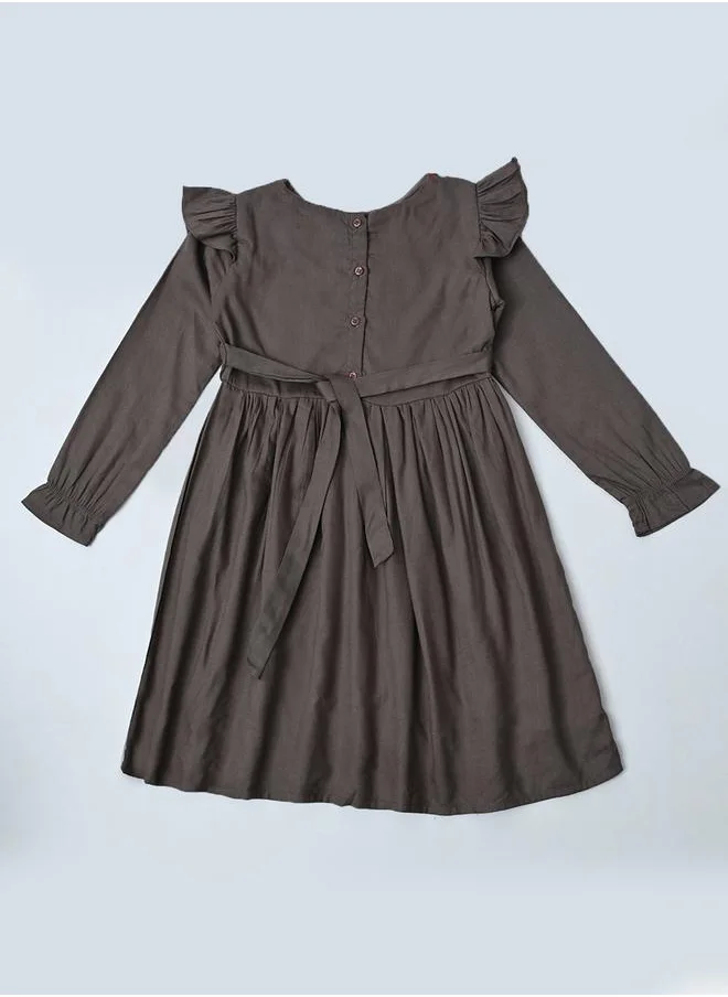 بيلا مودا Bella Moda Embroidered Ruffle Trim Cotton Dress