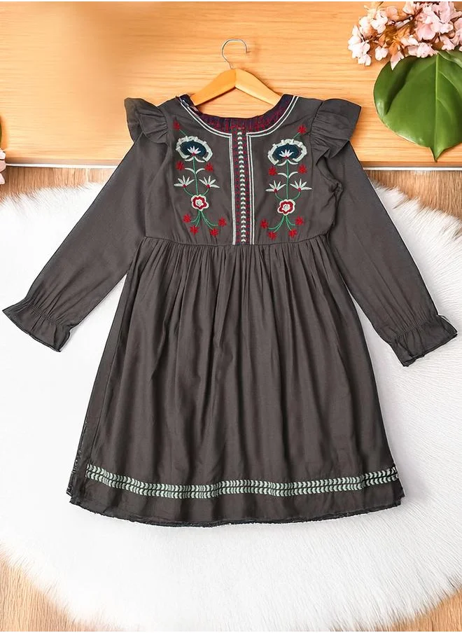 بيلا مودا Bella Moda Embroidered Ruffle Trim Cotton Dress